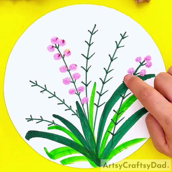 Making Pink Impressed Flowers - Instructions to create vivid flower drawings and finger painting