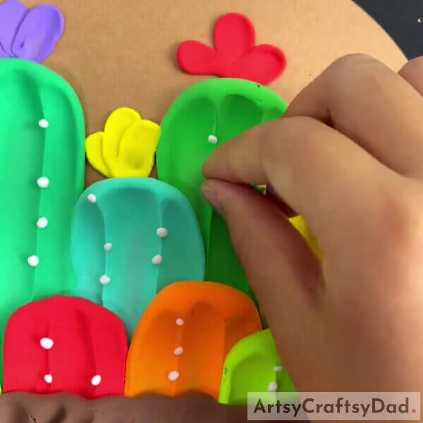 Making The Spikes Of The Cactuses- Marvellous Colorful Clay Cactuses Crafting Tutorial For Youngsters 