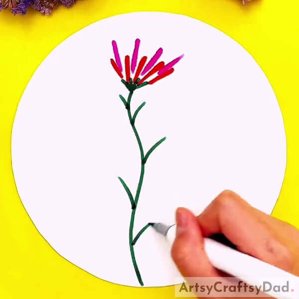 Making The Wildflower Stem Branches - Painting Wildflowers with a Drawing Pen: A Tutorial for Children 