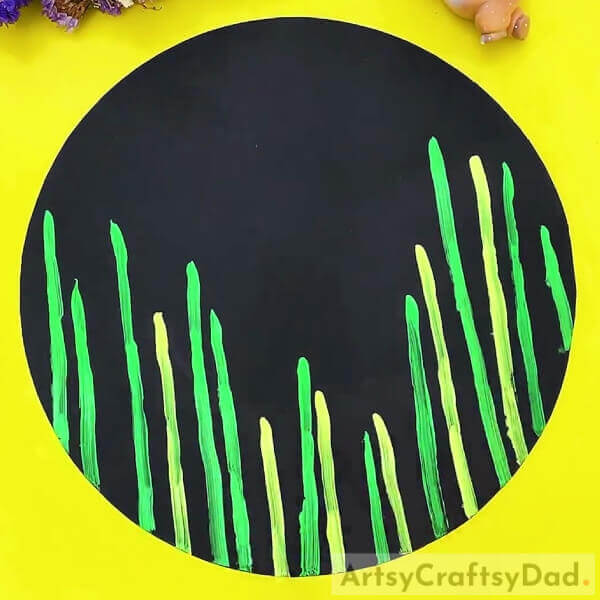 Painting Yellow Stems And More Green Stems- Lavender Garden at Night-time Illuminated with Vibrant Hues