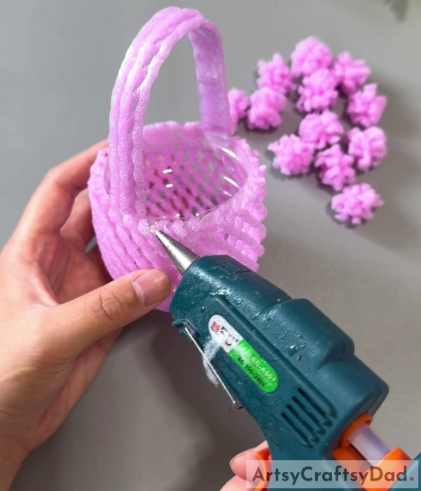 Pasting The Sections-Recycling Materials into a Flower Basket: Tutorial for Foam Net and Plastic Bottle Craft 