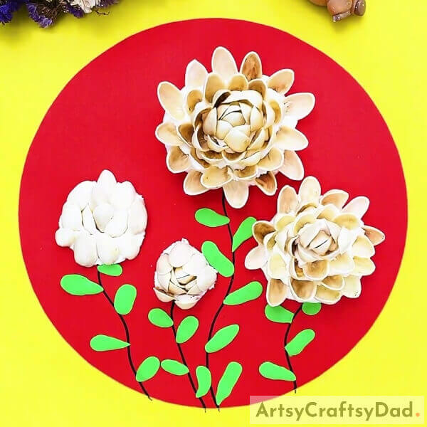 This Is The Final Look Of Your Chrysanthemum Pistachio Flower Garden! - Learn to Create a Chrysanthemum Flower Garden with Clay and Pistachio Shells