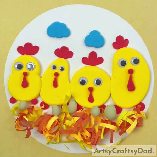 This Is The Final Look Of Your Clay Hens In Nest Laying Eggs Craft!- Constructing a Nest for Chickens and Eggs with Clay and Paper
