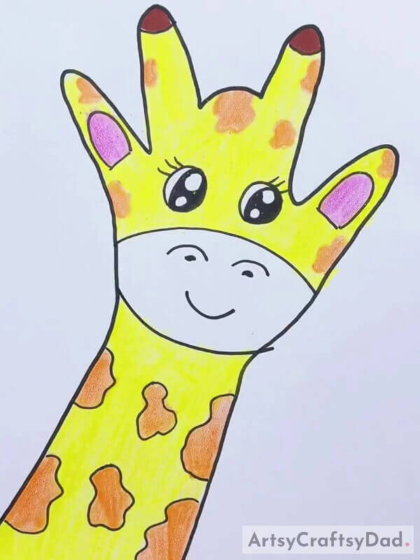 This Is The Final Look Of Your Giraffe Drawing!- A hand gesture tracing of a giraffe for children.