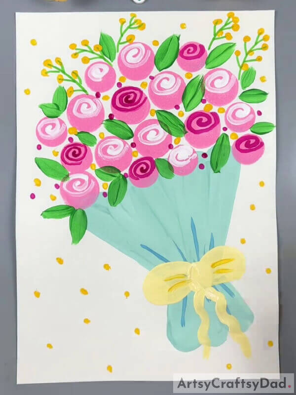This Is The Final Look Of Your Rose Bouquet Painting!- Creating a Rose Bouquet Stamp Art Piece for Children