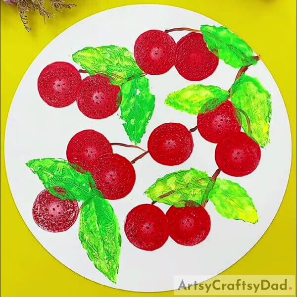 This Is The Final Look Of Your Stamp Cherries On The Tree Branch! - A guide to creating a stamp painting of cherries on a tree branch