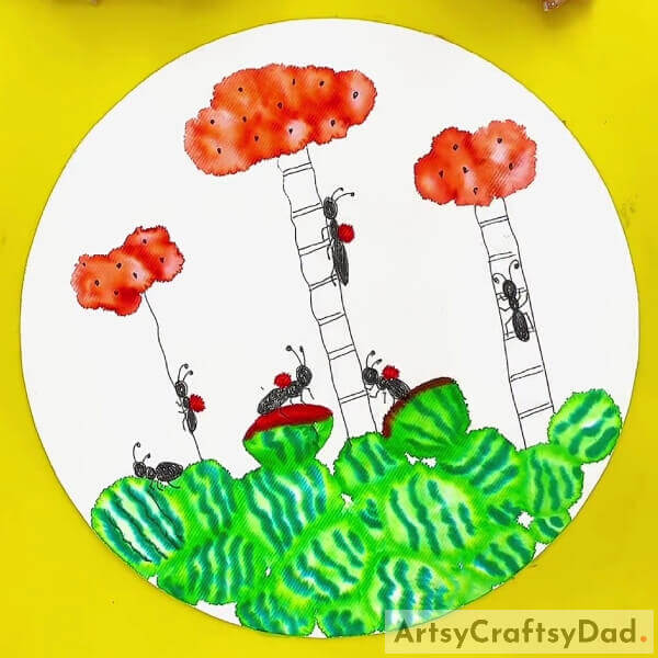 This Is The Final Look Of Your Watermelon Ants World Artwork! - Step-by-Step Guide to Drawing a Lovely Watermelon Ant with a Sketch Pen