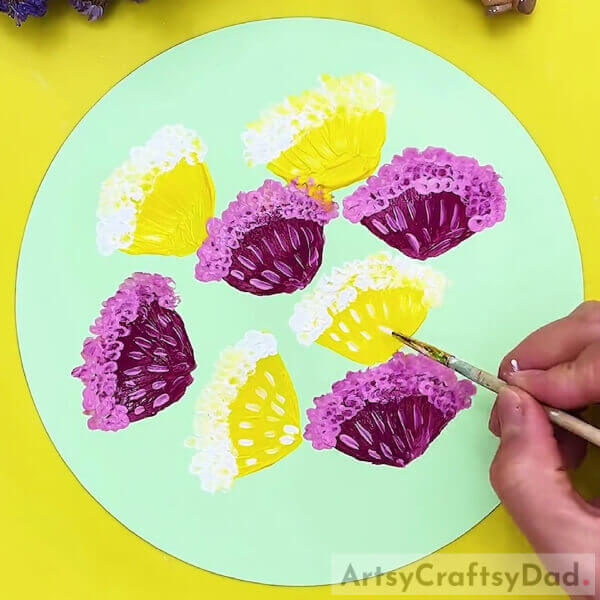 Adding Details to the Yellow Flowers - Beautiful Yellow And Purple Flowers Bunch Painting For Beginners