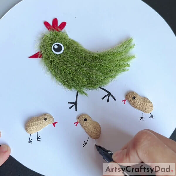 Beak Of The Chicks- Tutorial for creating a hen with chicks from artificial grass and peanut shells