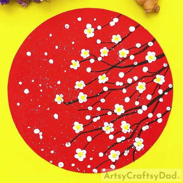 Beautiful Cherry Blossom Painting Is Completed- An Easy Guide For Kids to Paint a Stunning Rose Vase