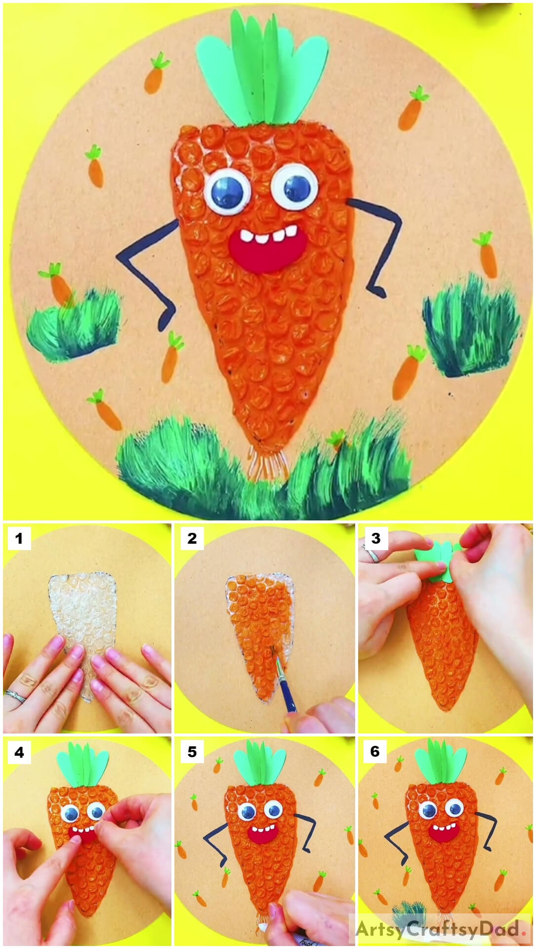 Bubble Wrap Carrot Artwork Craft Tutorial For Kids