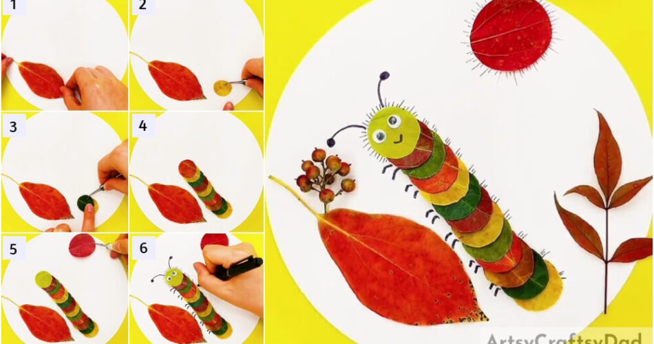 Caterpillar Over Leaf Scenery: Leaf Craft Tutorial