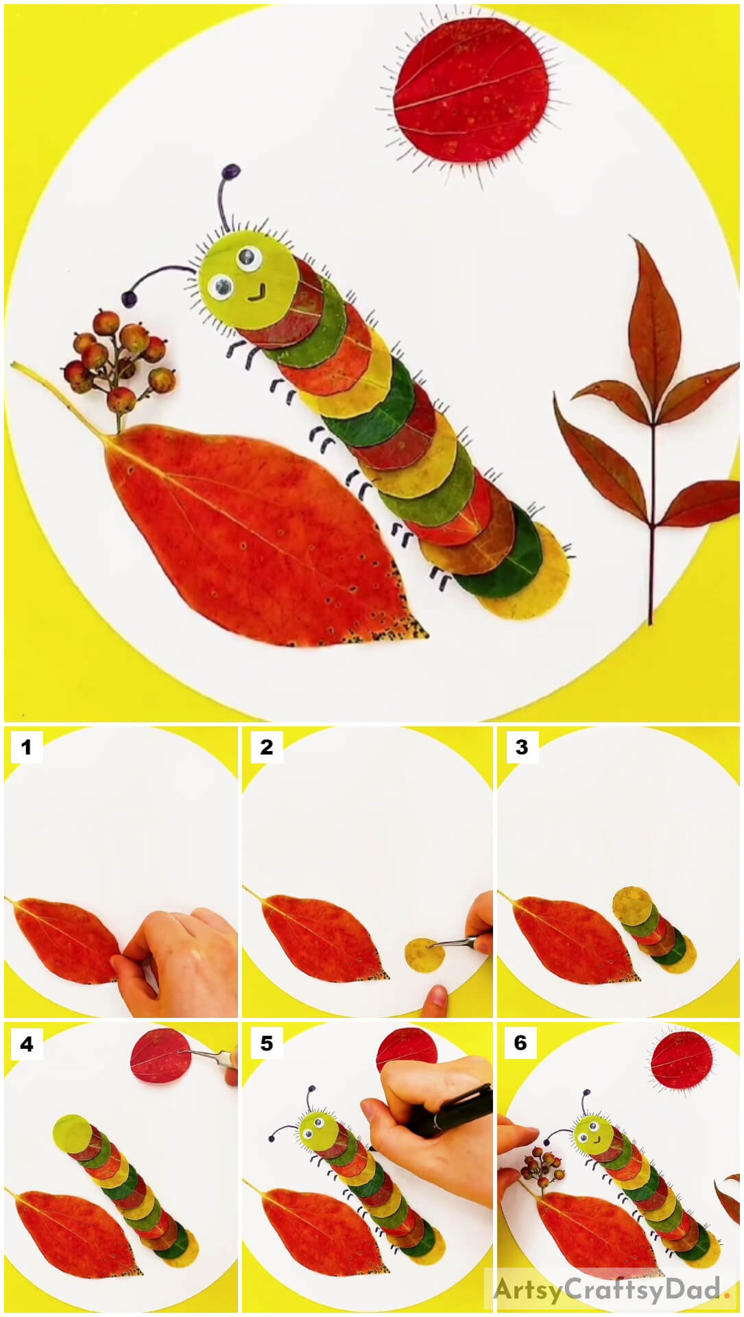 Caterpillar Over Leaf Scenery: Leaf Craft Tutorial