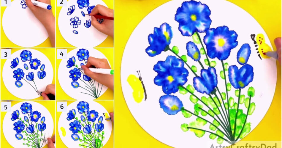 Blue Flowers Drawing Hack Tutorial For Kids