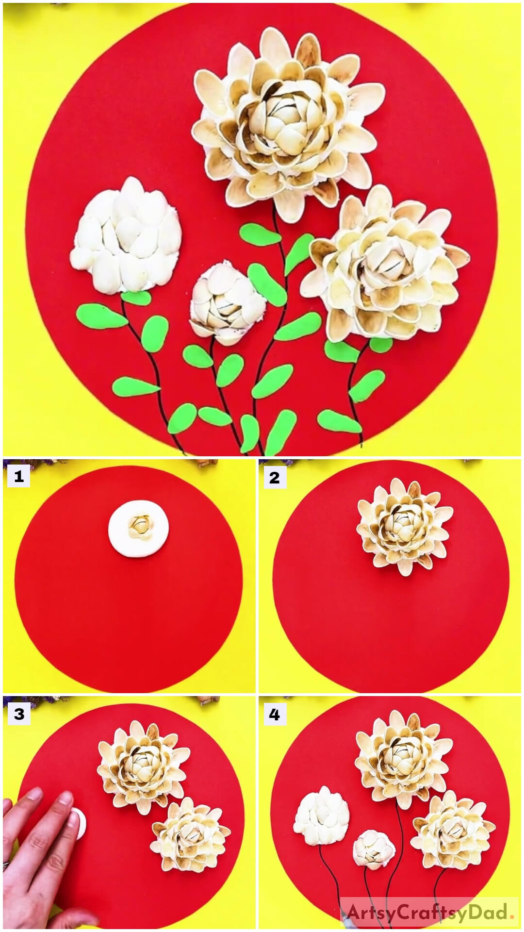 Chrysanthemum Flower Garden: Clay & Pistachio Shells Craft Tutorial
