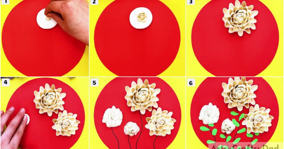 Chrysanthemum Flower Garden: Clay & Pistachio Shells Craft Tutorial