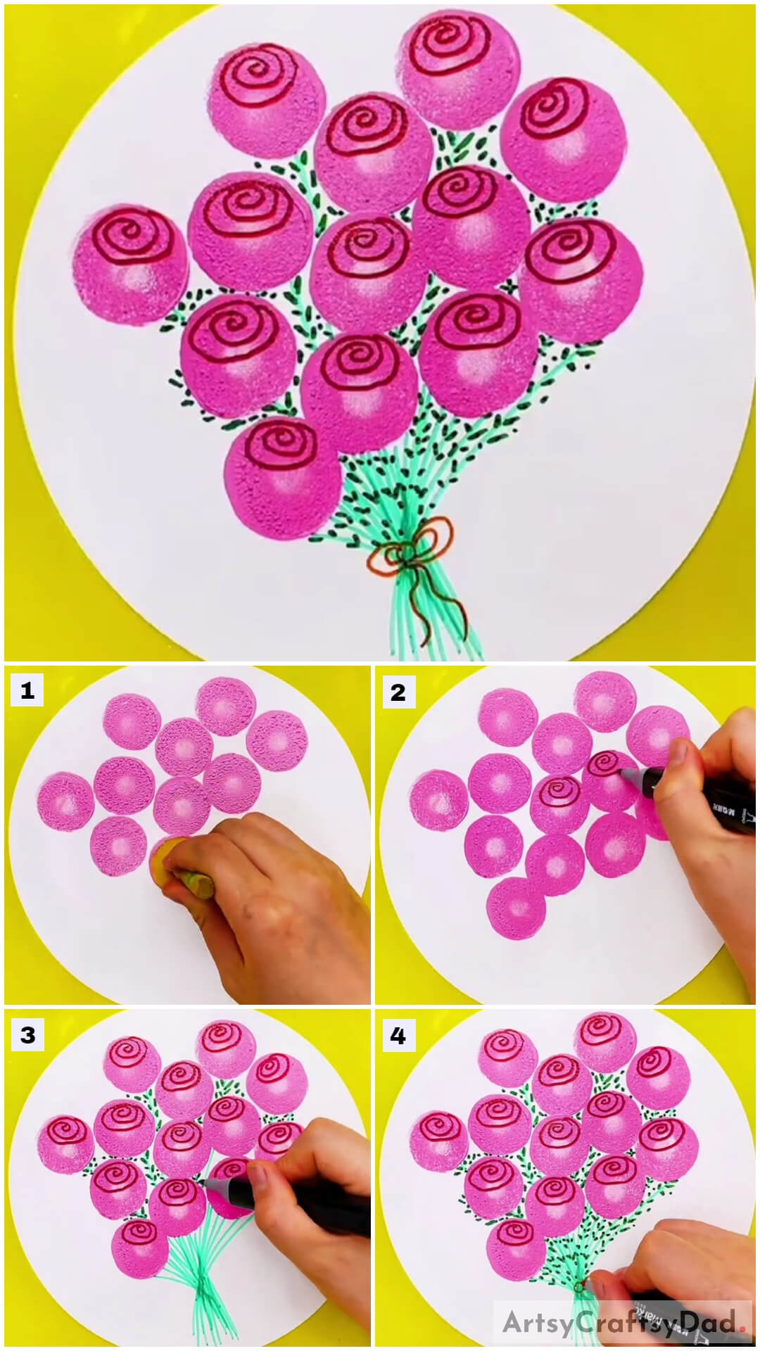 Circle Stamp Rose Bouquet: Painting & Drawing Tutorial