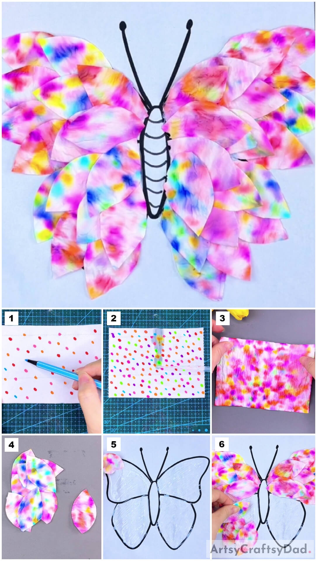 Colorful Butterfly: Tissue Paper Sketch Pen Hack Craft Tutorial