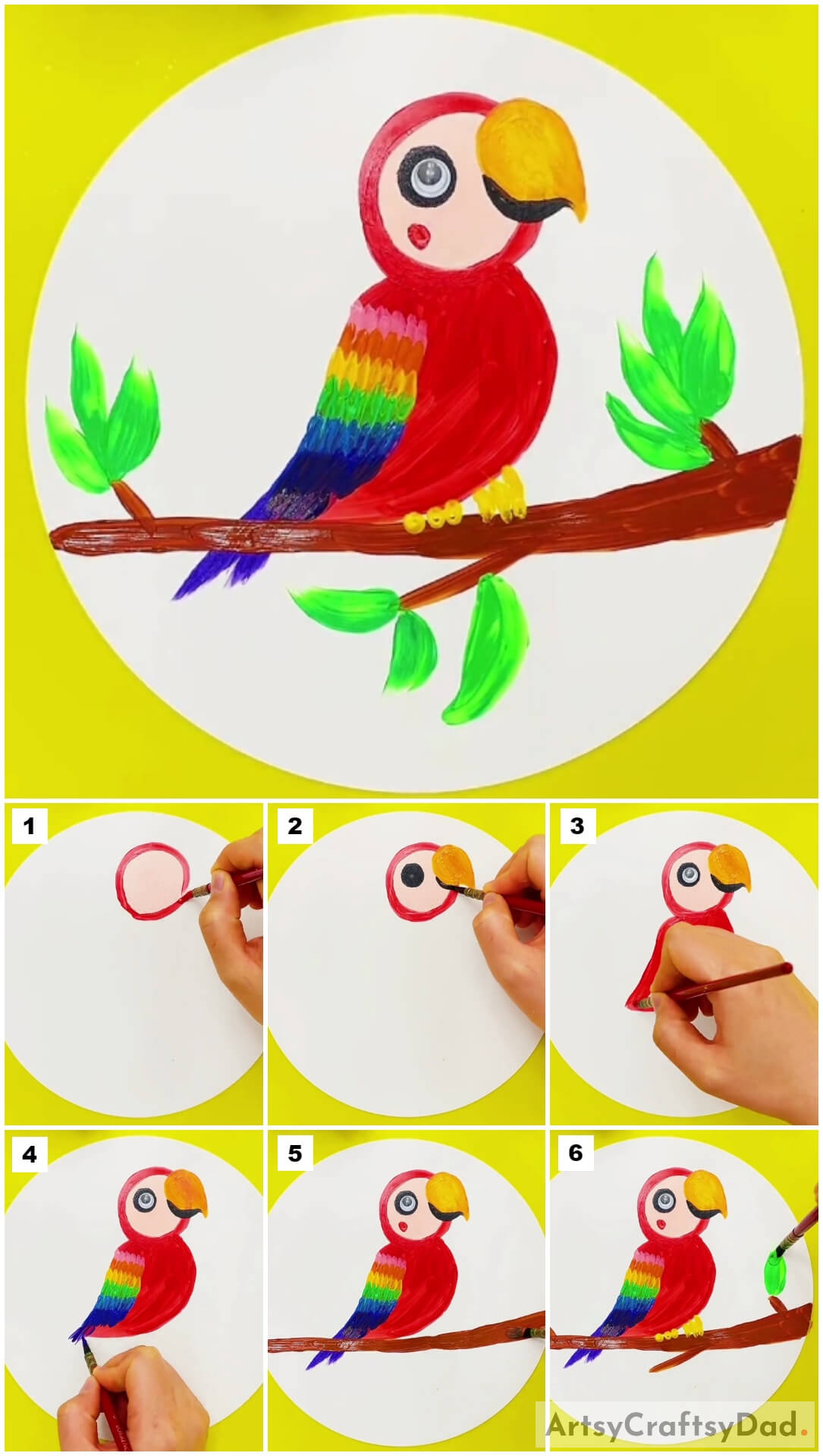 Colorful Parrot Painting Tutorial For Beginners