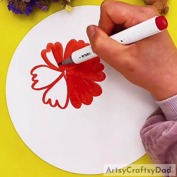 Coloring Our Poppy Flower With Red Color Marker- Guidance on how to draw a red poppy flower for children