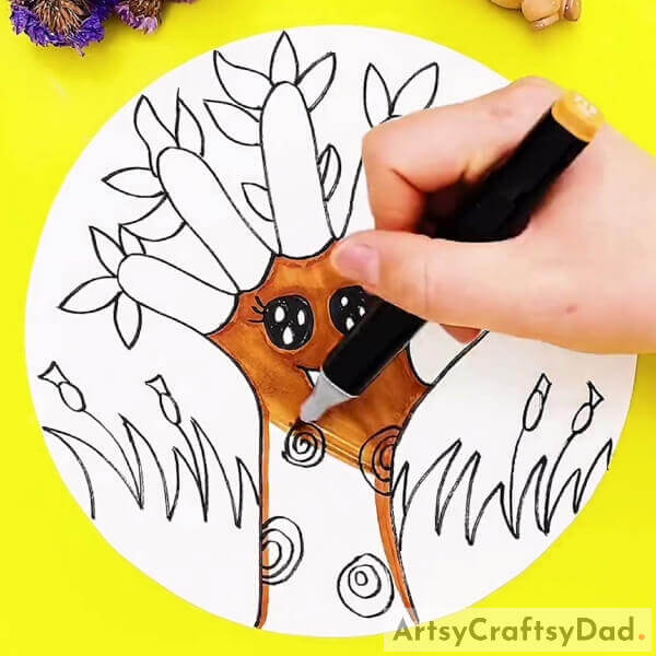 Coloring The Trunk- A lesson in drawing a lovely tree with a hand outline for those just starting out. 