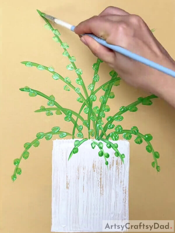 Completing Making Green Leaves To The Stems- A Simple Tutorial on Decorating a Rose Vase for Kids 