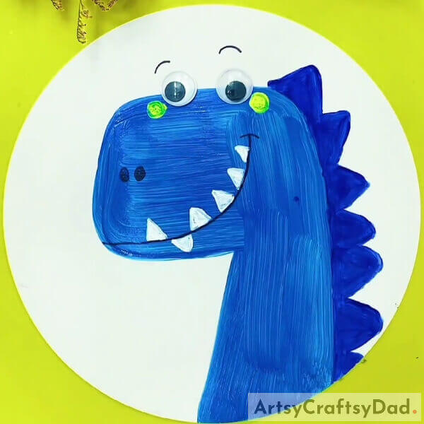 Completing Making Teeth Of The Dinosaur- A Guide For Toddlers To Build A Cute Dinosaur Stamp Painting