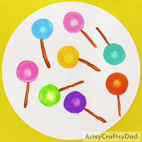 Completing Making The Lollipop Handles- Making a colorful lollipop stamp painting and drawing 