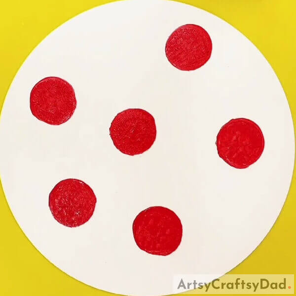 Completing Stamping Red Circles- Step-by-step instructions for painting with a turnip stamp for newcomers