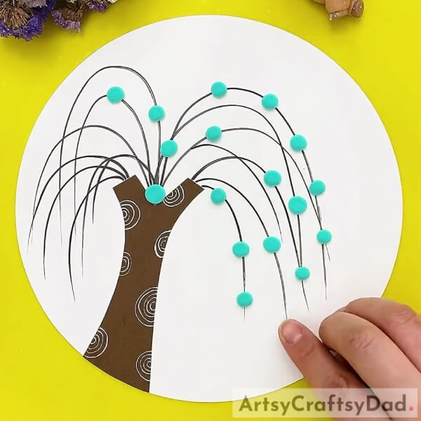 Continuing Making The Blue Leaves- Instructions For Crafting A Paper And Clay Tree For Kids