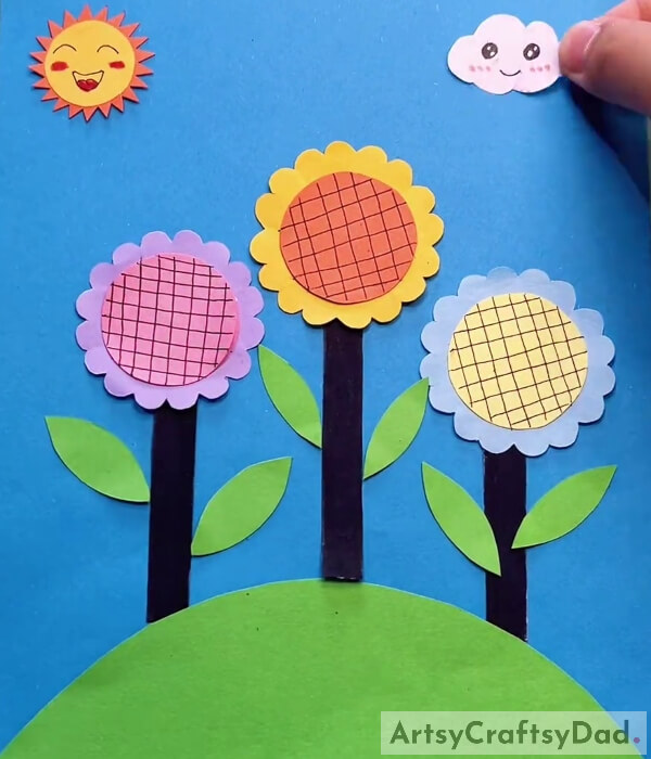 Creating And Pasting Clouds- Paper Art Tutorial: Sunflower Field on a Sunny Day