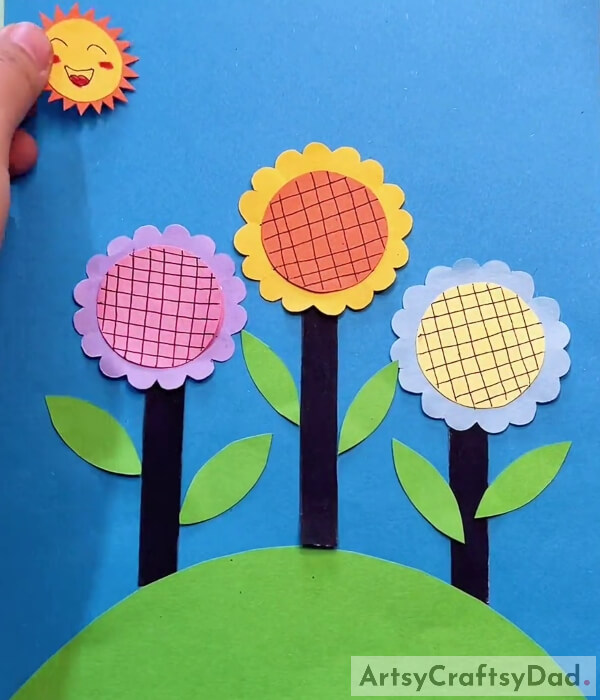Creating And Pasting Sun- Paper Crafting Guide for a Sunflower Field on a Sunny Day