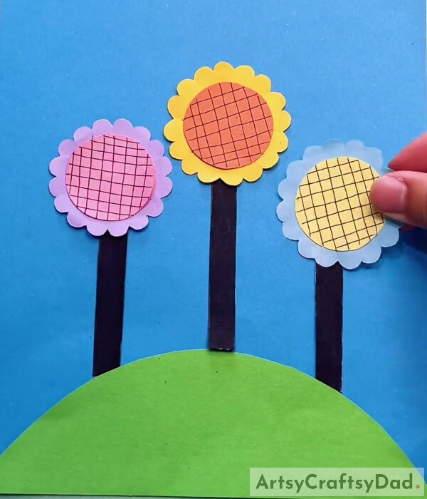 Creating Blue Color Paper Flower- Tutorial on Crafting a Sunflower Field on a Sunny Day