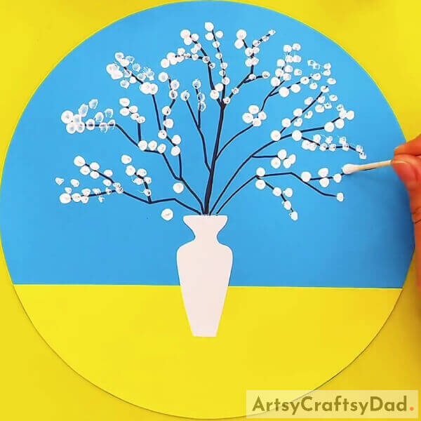 Creating Cherry Blossom At Right Side Branches- White Cherry Blossom Vase Design Tutorial