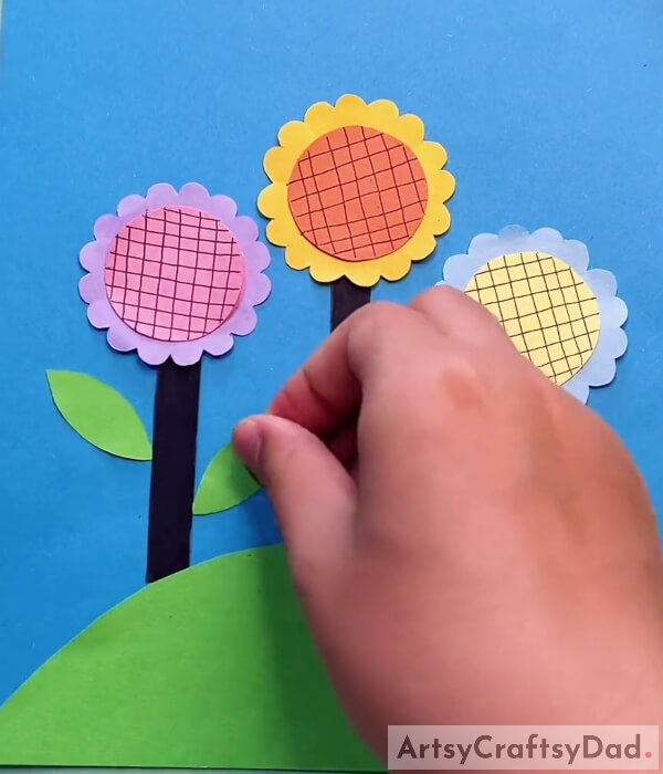 Creating Leaves With Green Cardstock Paper- How to Create a Sunflower Field on a Bright Day