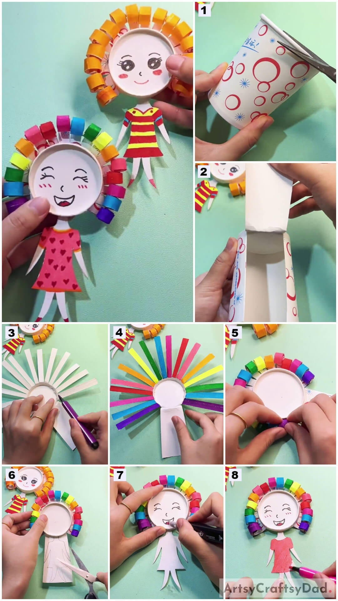  Curly Hair Girl: Paper Cup Craft Tutorial For Kids