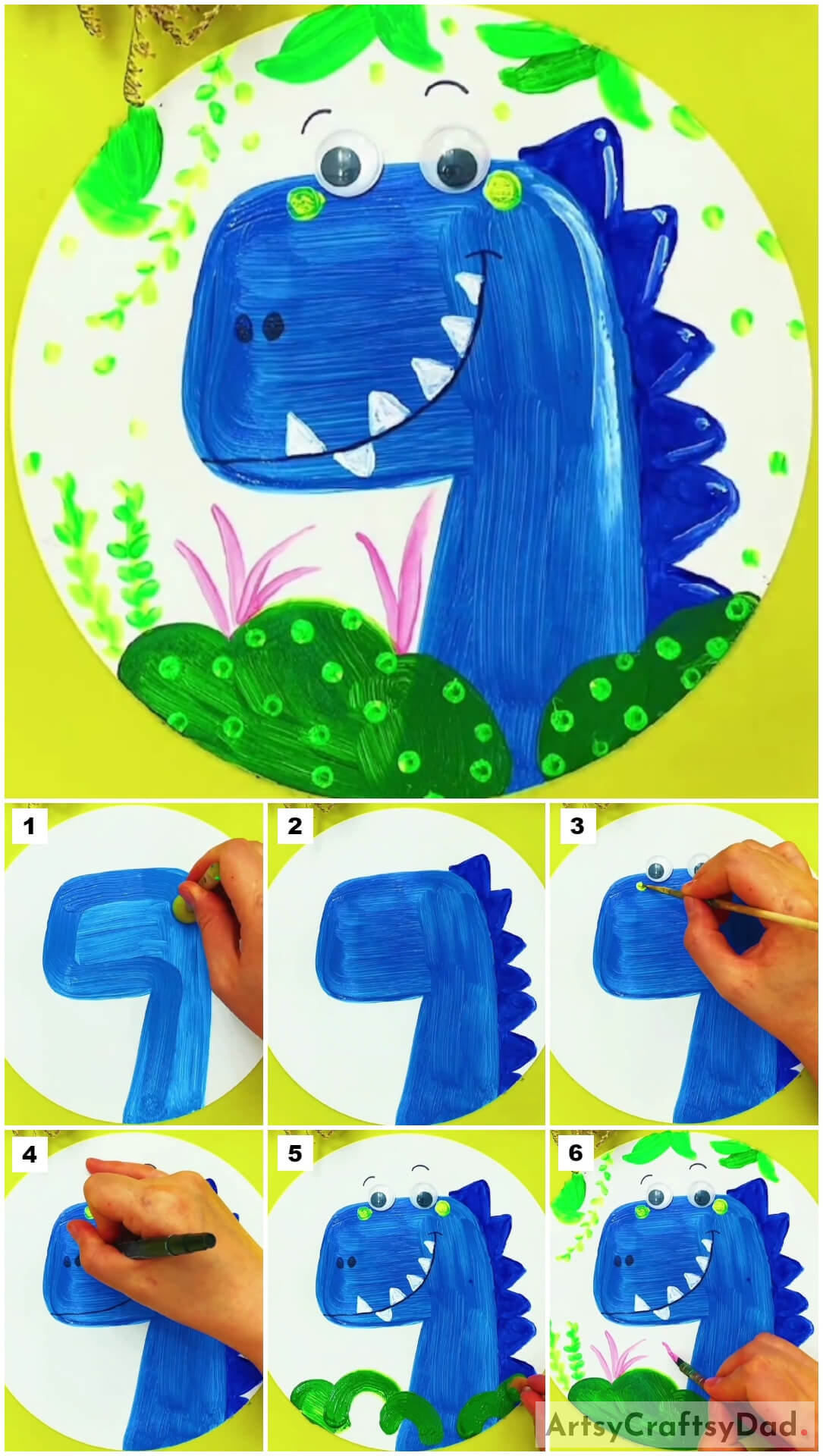 Cute Dinosaur: Stamp Painting Tutorial For Kids