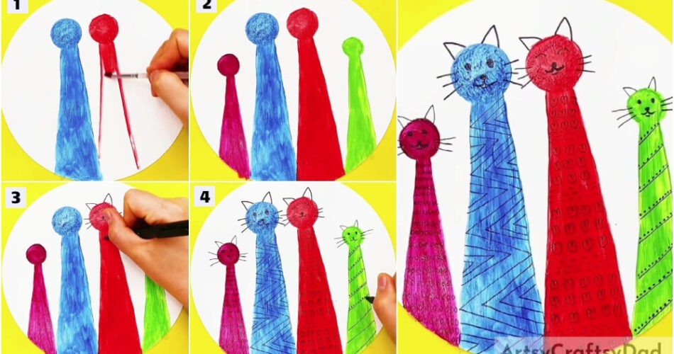 Cute Kitten Stamp Painting Tutorial For Kids