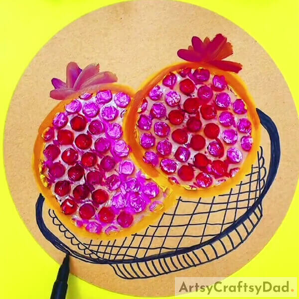 Detailing The Basket- How to make a pomegranate-themed artwork out of bubble wrap