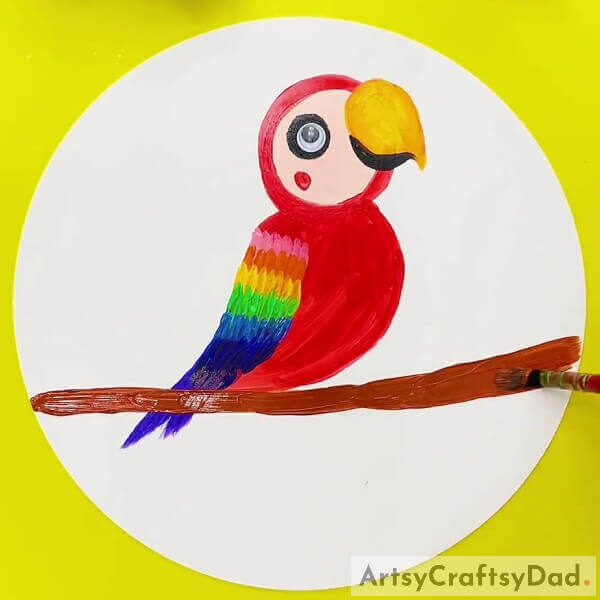 Drawing Branch Of A Tree- Parrot painting tutorial for kids