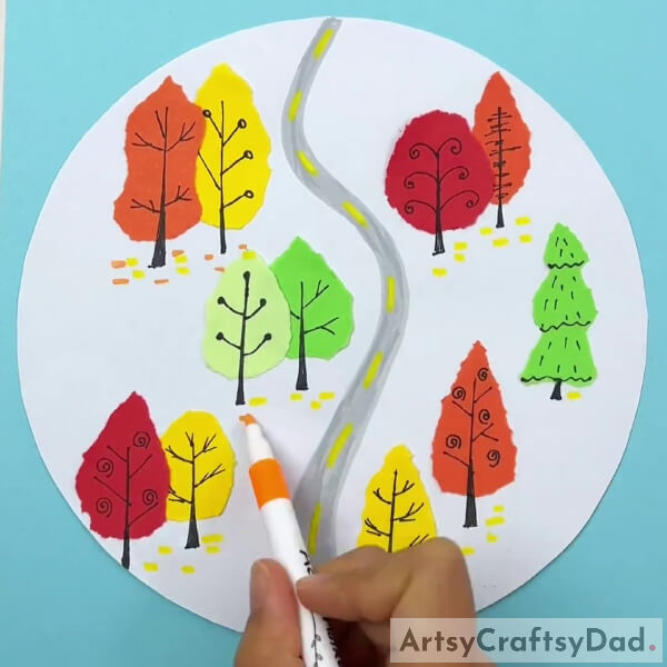 Drawing Fallen Leaves Using Color Markers- Paper shredding craft tutorial in the forest