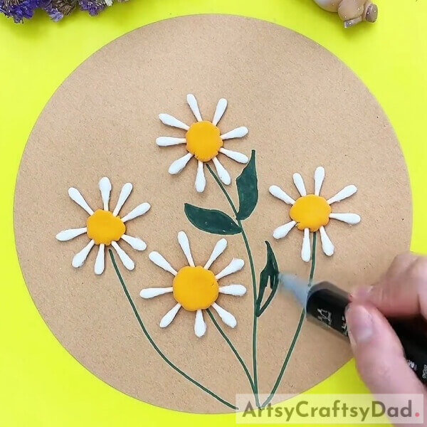 Drawing Leaves-Amazing Sunflower Garden Using Cotton Buds Tutorial For Kids