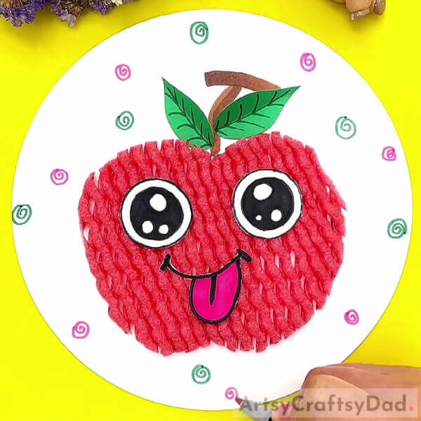 Drawing Spirals On The Base-Amazing Apple Fun Craft Using Fruit Foam Net For Kindergartners
