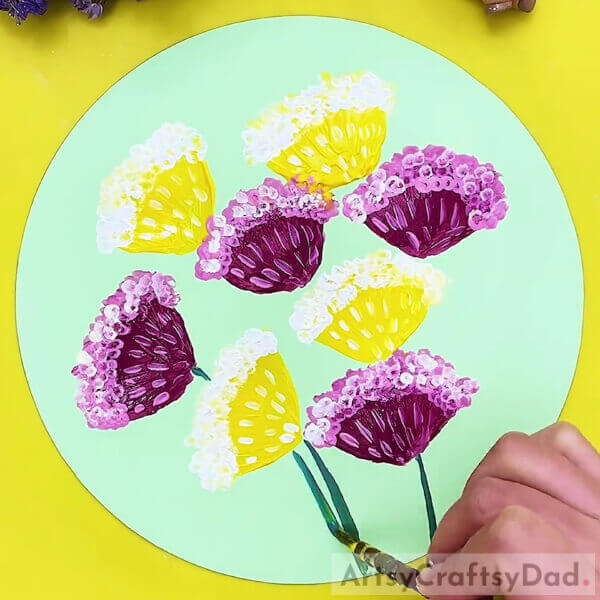 Drawing Stems and Leaves - Lovely Flowers Bunch Painting For Beginners