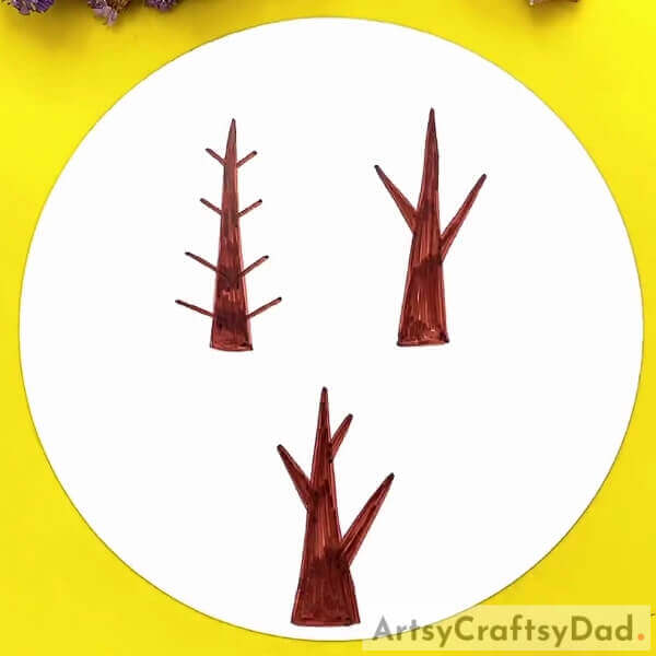 Drawing Three Trees- Easy Tree Artwork Craft Tutorial Using Clay Circles For Kids