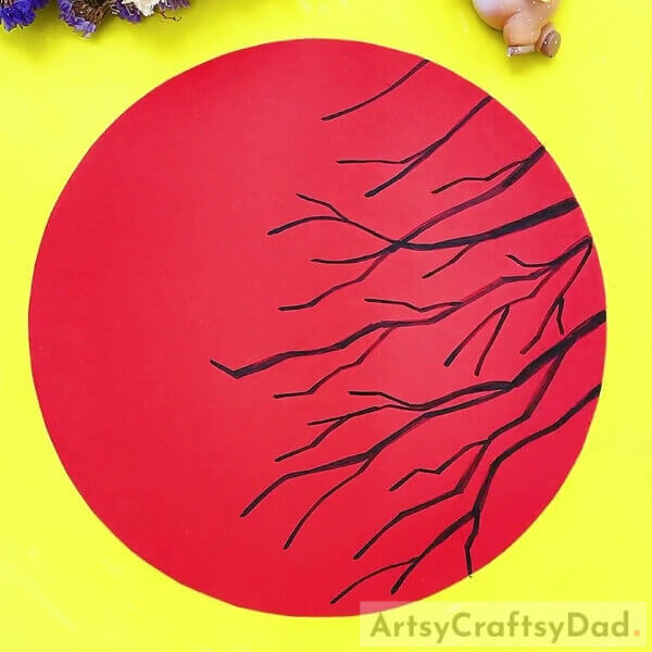 Drawing Tree Branches On Our Cardstock Paper-A Youthful Guide to Decorating a Pretty Rose Vase with Paint