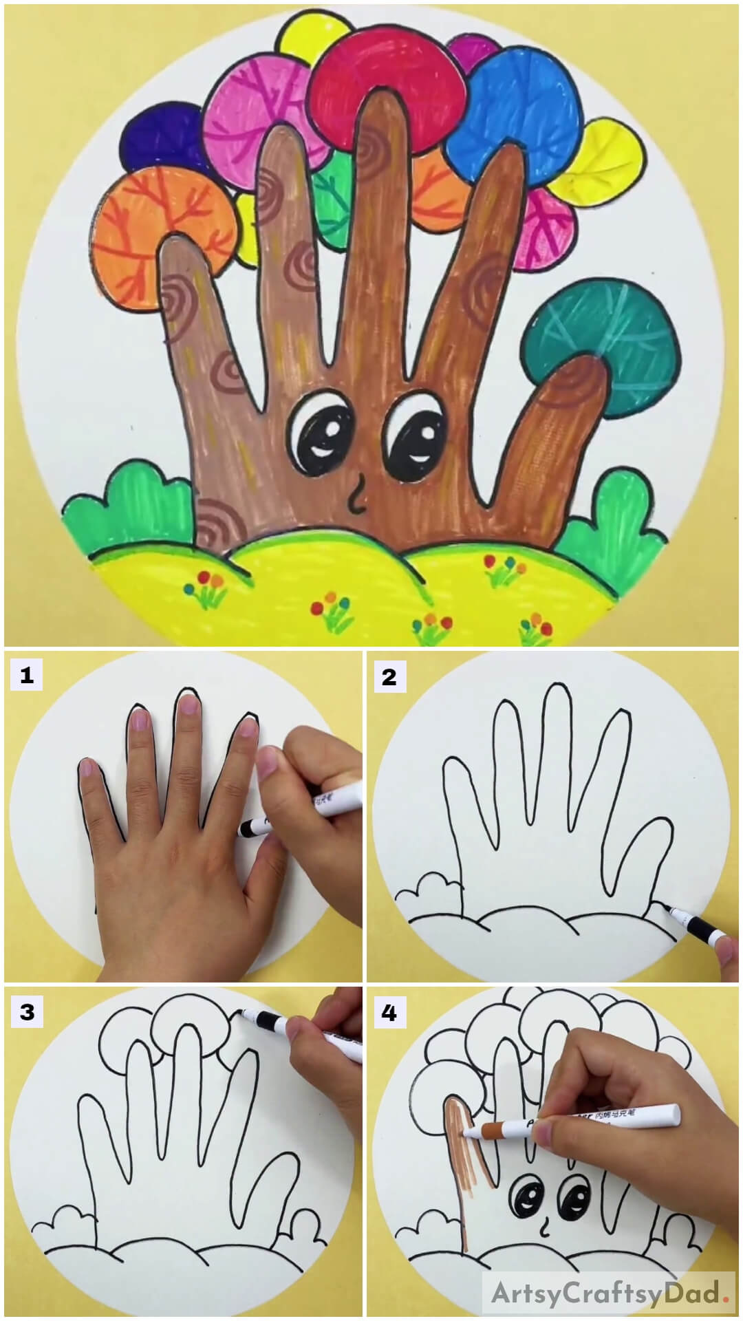 Easy Palm Outline Happy Tree Drawing Tutorial