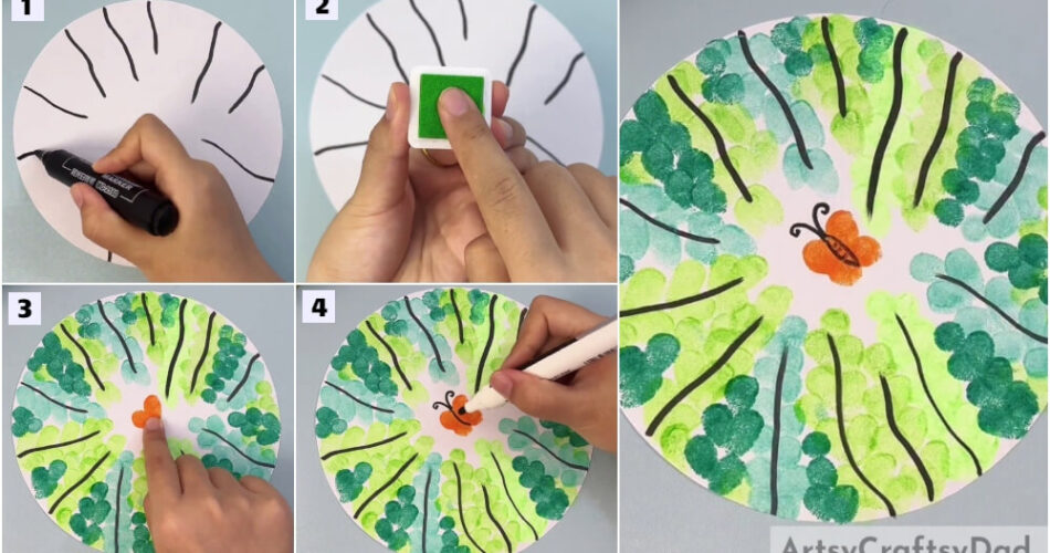 Finger Stamp Trees With A Butterfly Art Tutorial
