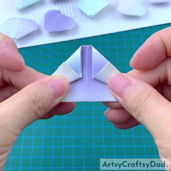 Folding Origami Paper Diagonally Again- Paper heart origami tutorial specifically for kids