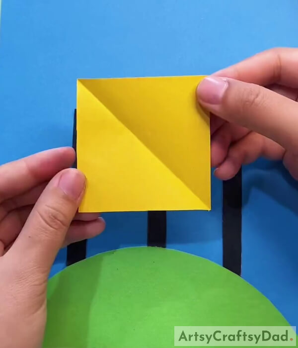 Folding Yellow Color Cardstock Paper- A Tutorial for Sunny Day Sunflower Field Paper Art